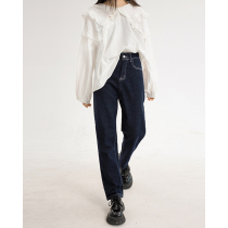 Racing Small Lazy Retro Straight Drum Jeans Woman Spring Autumn High Waist Loose Slim Trousers Black Pants Design Sensation Subs