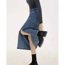 Race Little Lazy Blue Denim Half Body Dress Woman Spring Autumn High Waist A Character Straight Cylinder Easy Open Fork Hot Girl Skirt Design Sensation