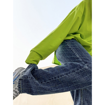 Small lazy high waist plaid jeans women design sense of 2021 new trend INS vintage Hong Kong wind straight pants