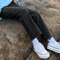 Race lazy black straight jeans womens 2021 spring and autumn new high-waisted loose thin wild wide-leg pants