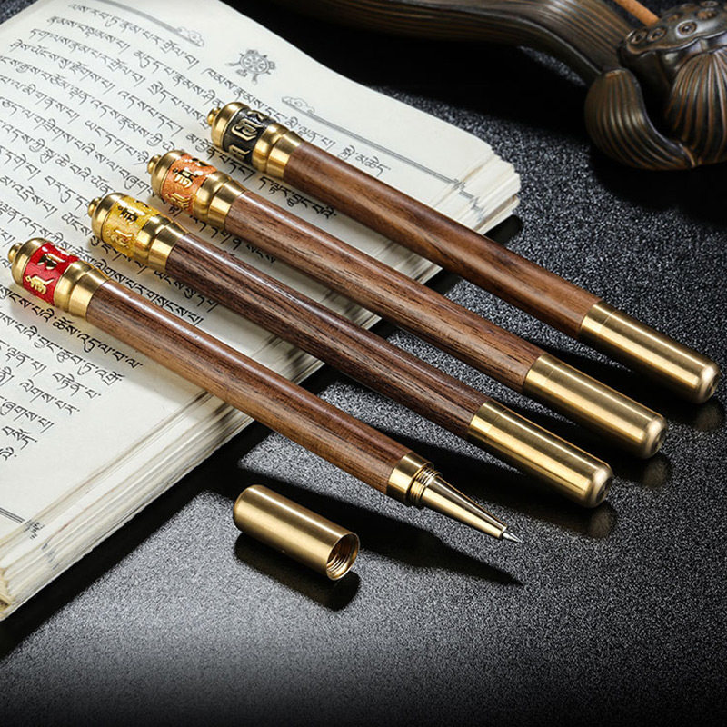 Solid Wood Six Words Real Words Transvia Wheel Warp Book Pen Business Sign Pen National Wind Sexual Pen Festival Gift Giving Gift