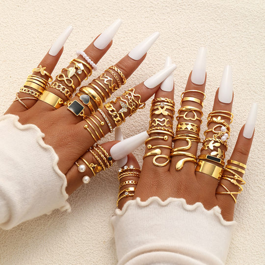 Rings set of 69 pieces cross-border 8-character black square pearl ring love ring 69 pieces set