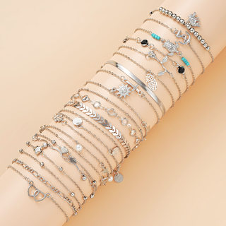 20 Piece Set of Ankle Chains Cross-Border New Summer Elephant Turtle Anklet Set of 20 Pieces