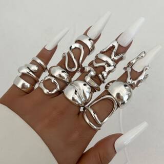 Ring Set of 15 Pieces Cross-Border Lava Smooth Surface Rings 15-Piece Set Irregular Women's Knuckle Rings