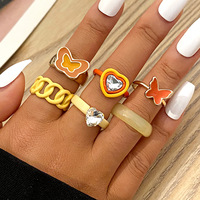 Layer Butterfly Rings Women Ring 6-Piece Set Orange Jewelry