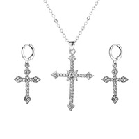 Necklace and earring set 2 pieces set with rhinestone cross necklace and earrings set