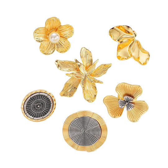 6-Piece Ring Set Cross-Border New Exaggerated ins Metal Three-Dimensional Flower Open Ring 6-Piece Set