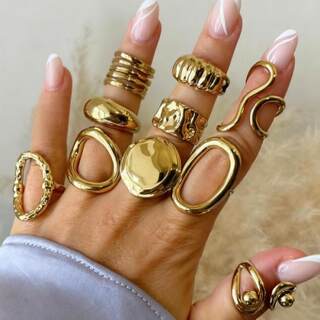 Ring Set of 10 Pieces European and American Cross-Border New Style Rings Personalized Pig Nose Chain Open Ring