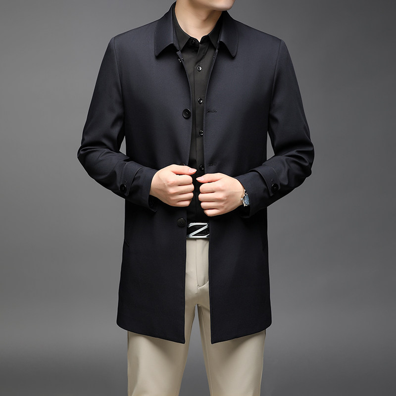 Brand men's clothing new medium long version of the wind clothes men's autumn and winter plus suede thickened daddy-loaded middle-aged business casual jacket