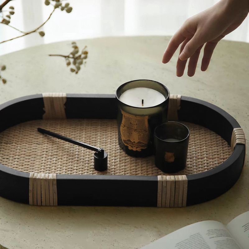 Handmade Rattan Tray Tea Tray Ornaments Creative Retro Bed and Breakfast Storage Decorative Tray Tea Room Aromatherapy Tray