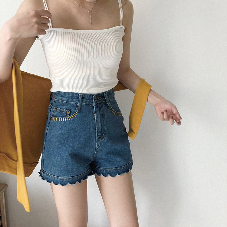 Mùa xuân nữ phiên bản Hàn Quốc của áo len mỏng dây thun đôi mỏng bên ngoài mặc áo sơ mi ngắn - Áo ba lỗ đồ bơi nữ kín đáo