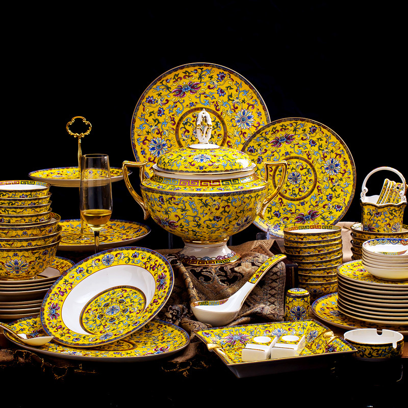 G20 Lady Porcelain Bowl and Plate Set High-End Palace Enamel Bone China Tableware for Home, Wedding, Hotel, and Club Use