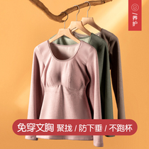 Warm lingerie plus suede thickened with chest cushion free of wearing bra Develvet fever Long sleeves Bottom Shirts Single Blouse winter