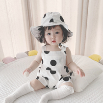 ins22 summer new Korean baby male and female baby round point cute harness harness one-piece pants climbing suit and sending hat