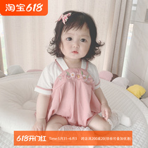 ins22 Summer Baby China Wind Embroidery Hanfu Short Sleeve Conjoined Khae Woman Baby National Wind Bag Farting