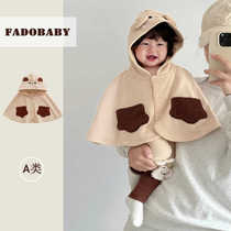 Baby going out windproof hooded cloak autumn and winter womens cloak childrens super cute cartoon shawl outer coat