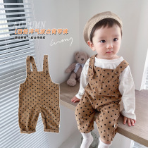 Baby and toddler wave dot belt trousers 2022 new Korean version of the baby loose and comfortable strap cones crawl