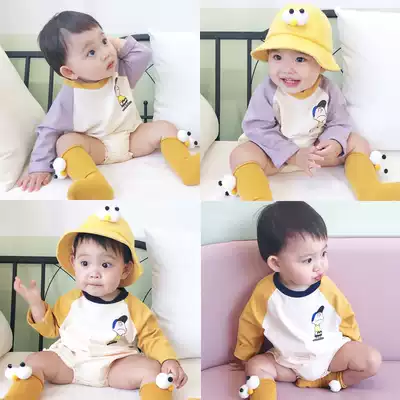 ins21 autumn baby boys and women Baby cute cartoon long sleeve cotton breathable bag Fart Baby Jumpsuit