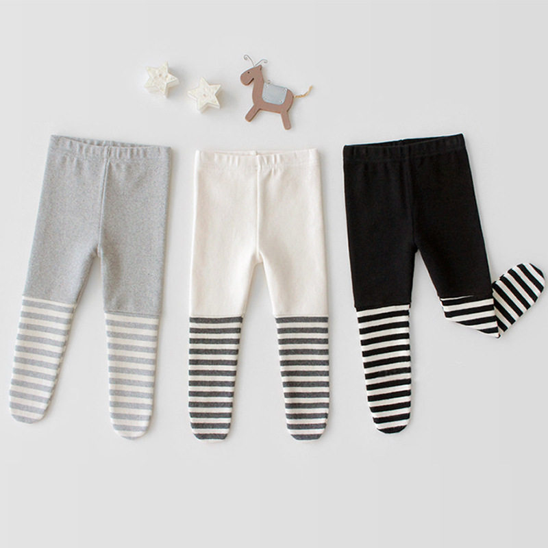 ins2022 autumn winter baby inner lap pants socks male and female baby large PP 100 lap joint stripe plus suede pants socks