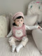 ins2024 spring suit infant bear head embroidered vest + bottoming shirt + bear pit strip leggings set 3 pieces