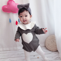 ins explosion 2021 autumn baby baby doll collar love knitted wool jumpsuit bag fart hayi climbing suit