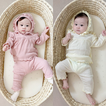 ins Han Edition Baby Cotton Leaf Long Sleeve Tops Pants Hat Baby Home Comfort Three Pieces Kit