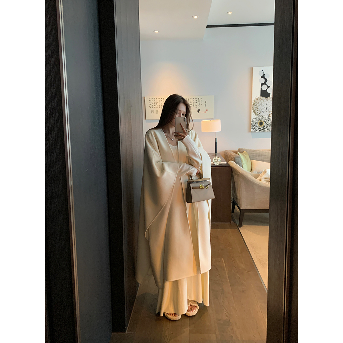 NanaByNana [30%オフ] ダブルフェイスウールケープコート レディース 秋冬 ミドル丈ウールコート