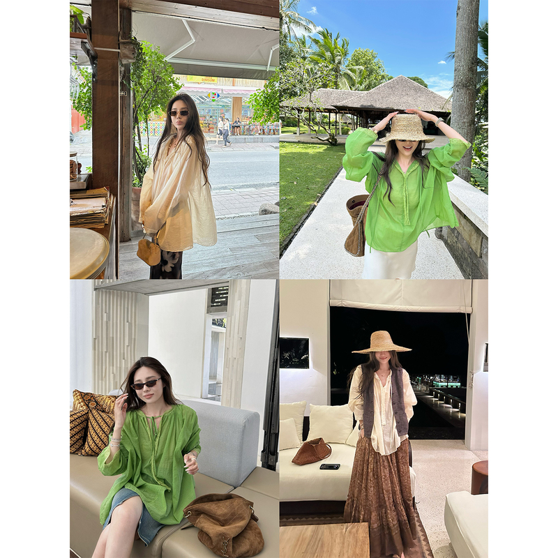 Nanabynana【French Romance】Lazy and Elaborate Lace Shirt for Women, Spring Atmosphere Lace-Up Top