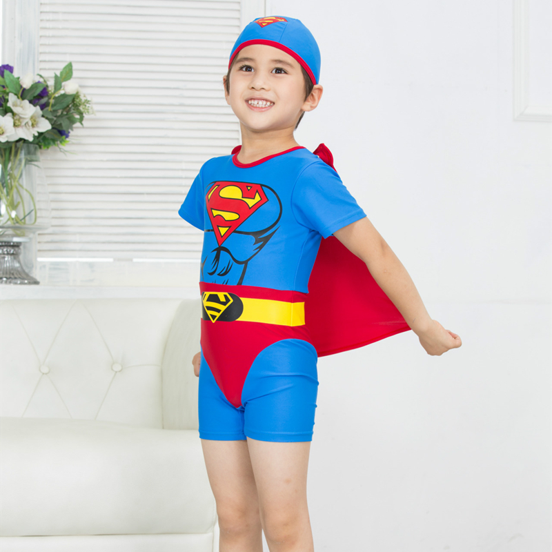 Swimsuit children with short sleeves Boys Superman swimsuit Summer in children Cartoon Swimsuit Pants Kid Speed Dry Swimsuit