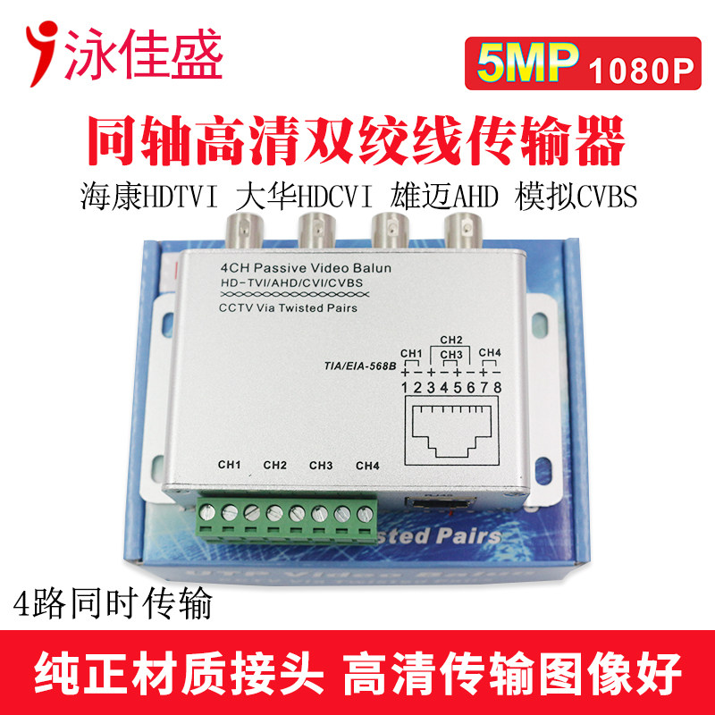 4-way passive analog coaxial HD twisted pair transmitter Four-way BNC to RJ45 transmission AHDCVITVI