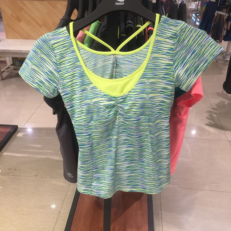 hosa Haosa Yoga Fitness Short Sleeve Fitness Strip T-shirt with Bar Sports Top 117361407