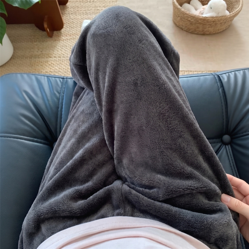 Coral Fleece Sleep Pants for Men and Women, Long Pants for Autumn and Winter, Thickened and Fleece-Lined, Simple Solid Color Single Pants, Flannel Home Pants