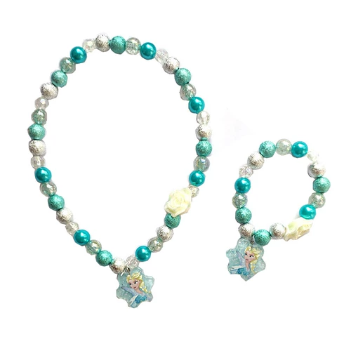 Мультяшное милое ожерелье и браслет для принцессы, детское ювелирное украшение, детский комплект, в цветочек, подарок на день рождения