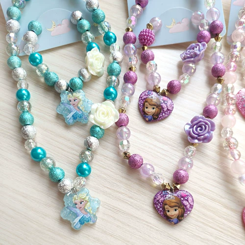 Мультяшное милое ожерелье и браслет для принцессы, детское ювелирное украшение, детский комплект, в цветочек, подарок на день рождения