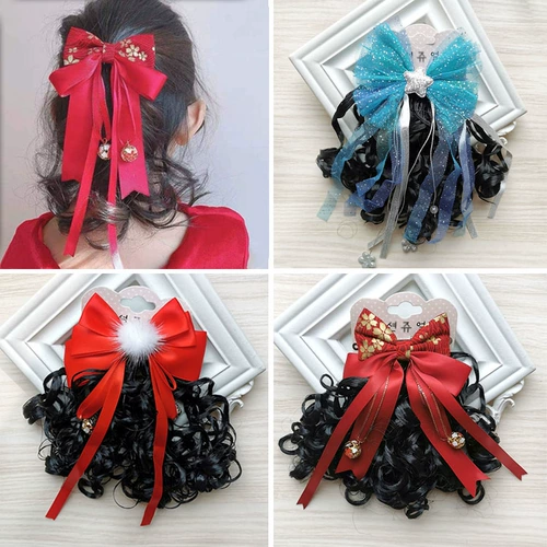 Детский парик, аксессуар для волос, кудрявый милый хвостик, заколка для волос с бантиком для принцессы