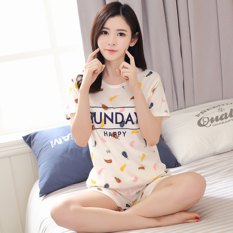 Summer pajama người lớn symmy bộ áo tay ngắn dễ thương cơ thể ngắn sinh viên đại học 3 cơ sở phát điện trung học mới.