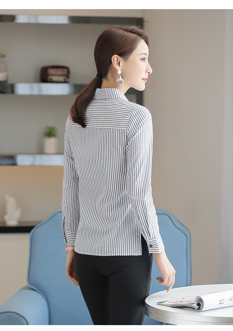 Áo sơ mi cotton cộng với nhung 2018 thu đông mới của nữ Hàn Quốc chuyên nghiệp mùa xuân thêu áo sọc dài tay áo sơ mi kẻ sọc