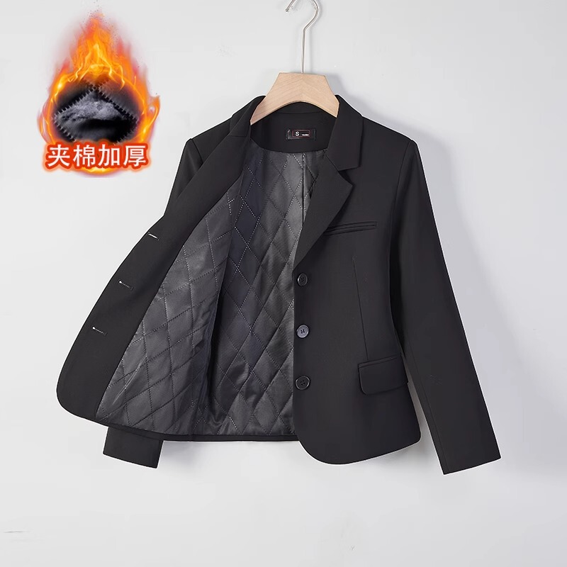 Quilted Black Blazer for Women, Winter Thickened 2025 New Style, Autumn and Winter Padded Casual Short Suit for Petite Women