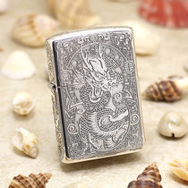 American zippo lighter No. 15 sterling silver carved five claw Silver Dragon