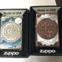 zippo Sesame Oil Windproof Lighter Day Edition Pure Copper Silver Plated Double-sided Engraving Shell Compass Love Sea