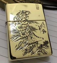 zippo Sesame Oil Windproof Lighter Ancient Silver Pure Bronze Armor Three Sides Finely Carved Tigers Mountain Tigers Howl