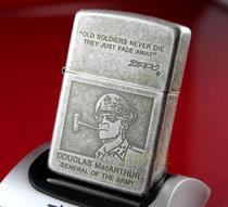 Original zippo Zhibao Lighter Ancient Silver 121FB Double Engraved MacArthur General