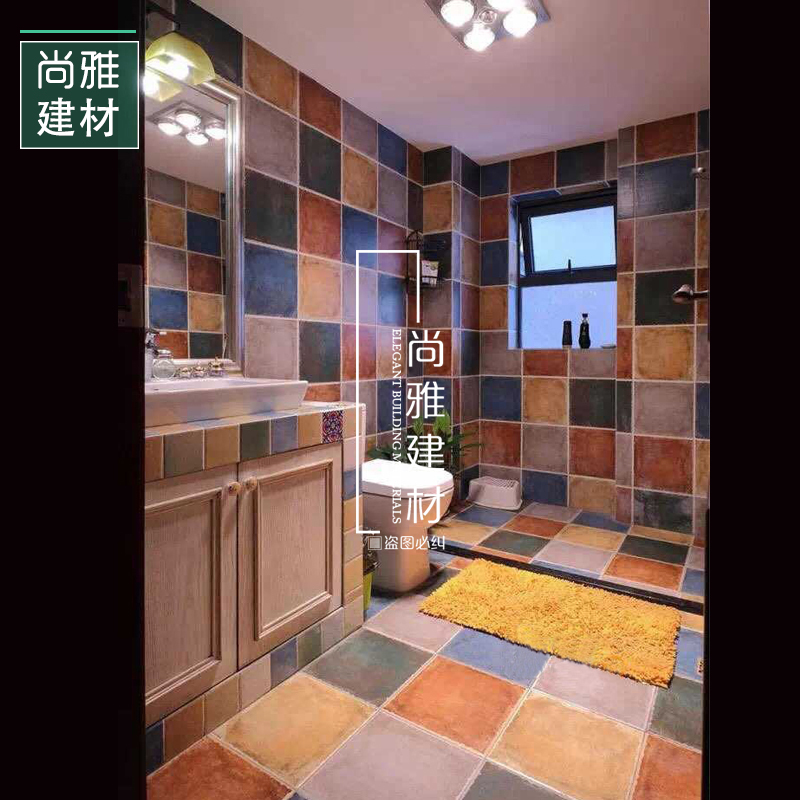 Imitation ancient brick make-up room Kitchen Toilet Bathroom Wall Brick floor tiles American Mediterranean Balcony Tiles Color Retro Brick