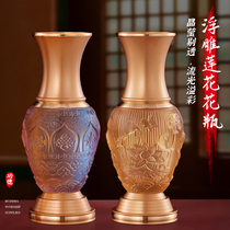 Buddha Hall vase retro glaze relief for Buddha lotus flower flower arrangement small home Buddha before offering ornaments