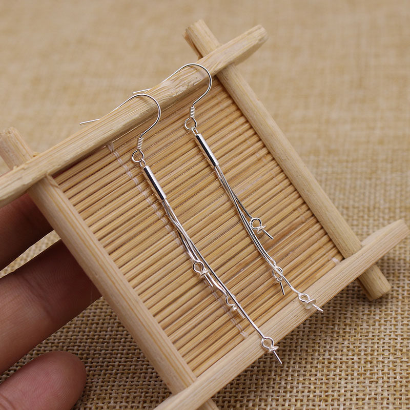 S925 Silver Ear hook wire Drop Earrings Beads pearl DIY accessories Drop earrings Wire accessories Snake bone chain Asymmetric earrings