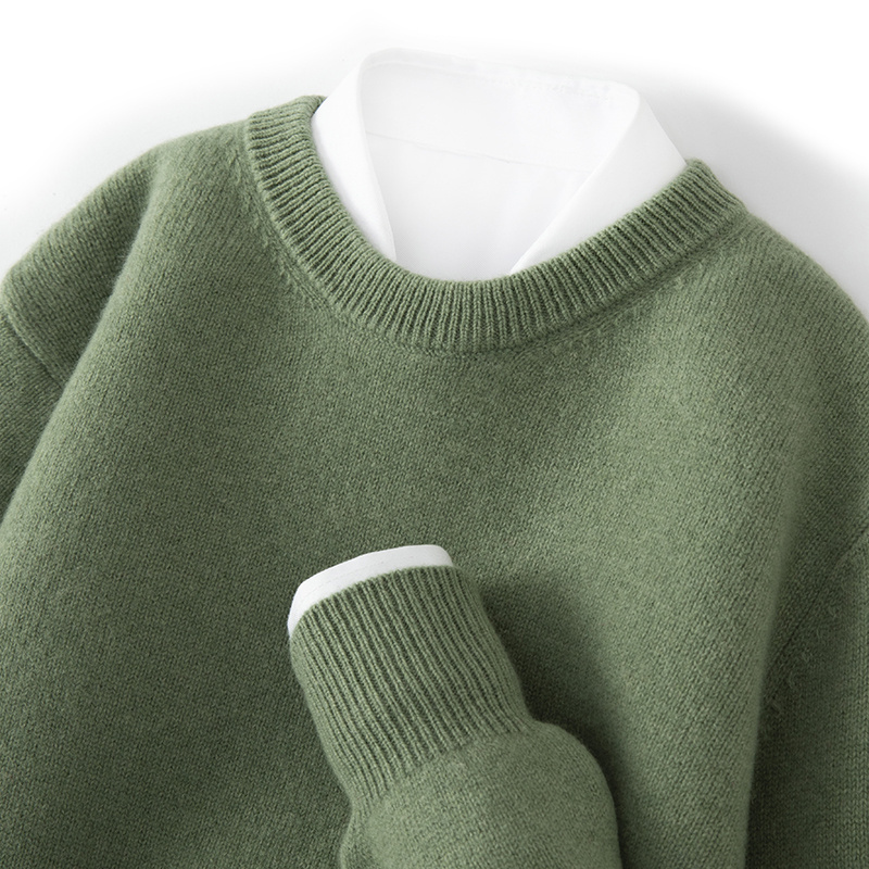 Autumn and Winter 100% Pure Wool Sweater for Men, New Round Neck Thickened High-End Youth Casual Knitted Base Sweater Cashmere Sweater