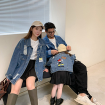 Fried street parent-child clothing 2021 autumn new style foreign style family of three father and son mother and son denim jacket Internet celebrity mother and daughter clothing