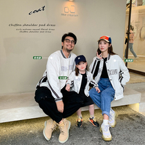 High-end parent-child clothing 2021 autumn new family of three casual jackets childrens baseball uniforms trendy mother-daughter clothing