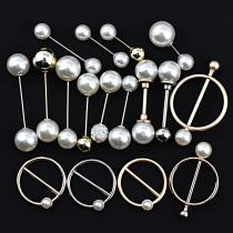 Korean version of Pearl decorative button womens windbreaker jacket pearl pin buckle metal round ring buckle double-headed buckle