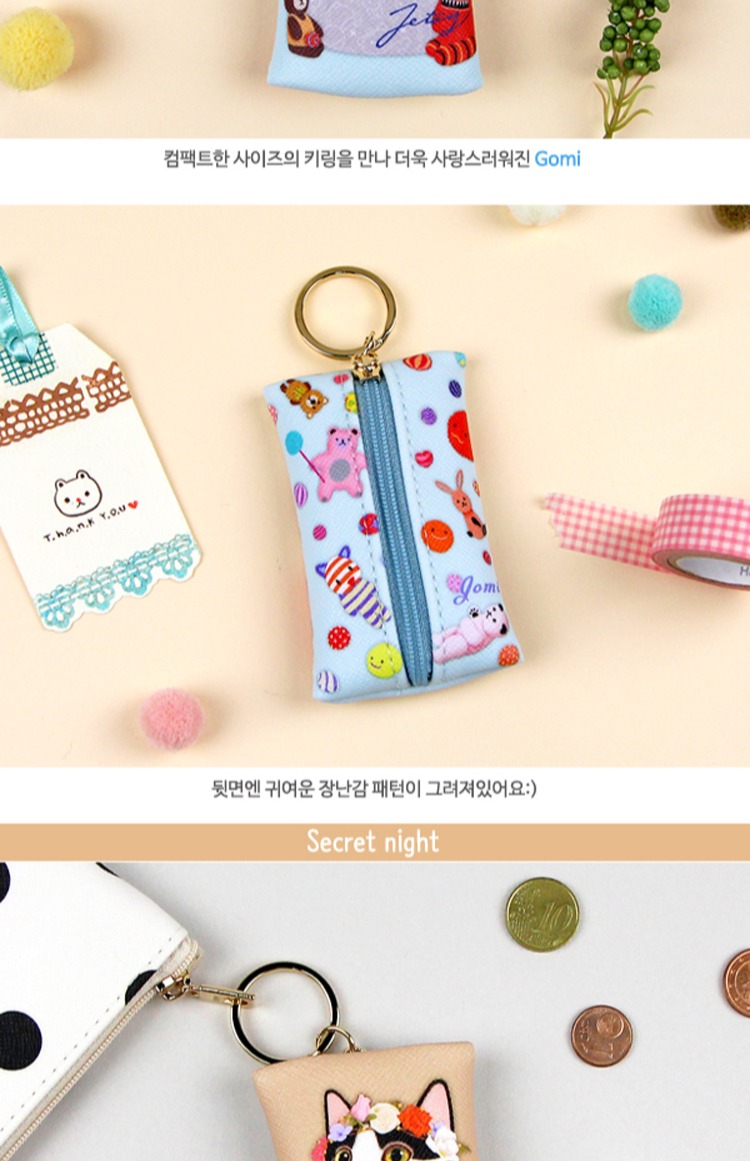 Hàn Quốc jetoy mèo dễ thương móc chìa khóa da túi da mèo nhỏ mèo ví nữ mang túi son ví đựng chìa khóa nam